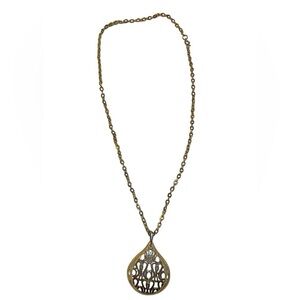 Vintage Gold Tone Teardrop Pendant Necklace – 11.5” Short Choker Style